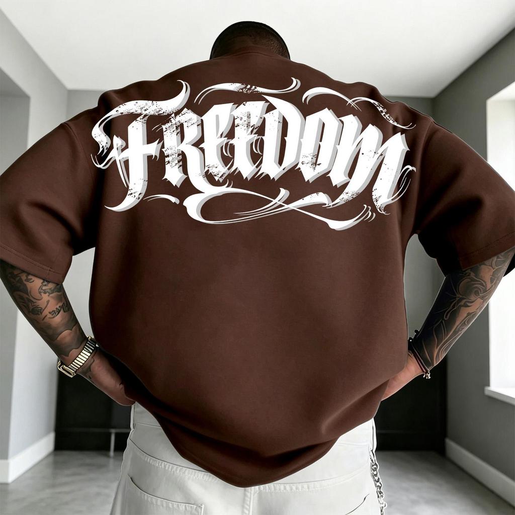 UT shop💥เสื้อยืดผ้าคอตตอน 100% “FREEDOM” ทรง Oversize คอกลม แขนสั้น ผ้านุ่มสบาย ใส่ได้ทุกวัน ฤดูร้อน