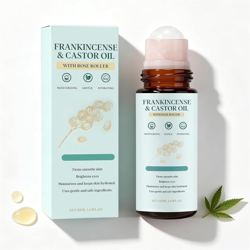 OrganicCastorOilRoseQuartzRollerBall,Cold-PressCastorOilRolneck-OnforMoisturising&FineLines,Firmhoot