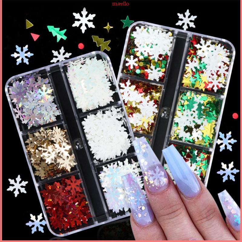 MAVLO Nail Snowflake Sequins Christmas Nail Sequins Nail Art Decorative Glitter Set