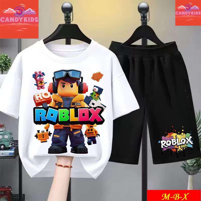New!!![จัดส่งภายใน 12 ชั่วโมง]COD*2026-พร้อมส่ง Robloxเสื้อยืดเด็ก คอตตอน ชุดสูทเด็กผู้ชาย ชุดลำลอง 2 ชิ้น แฟ
