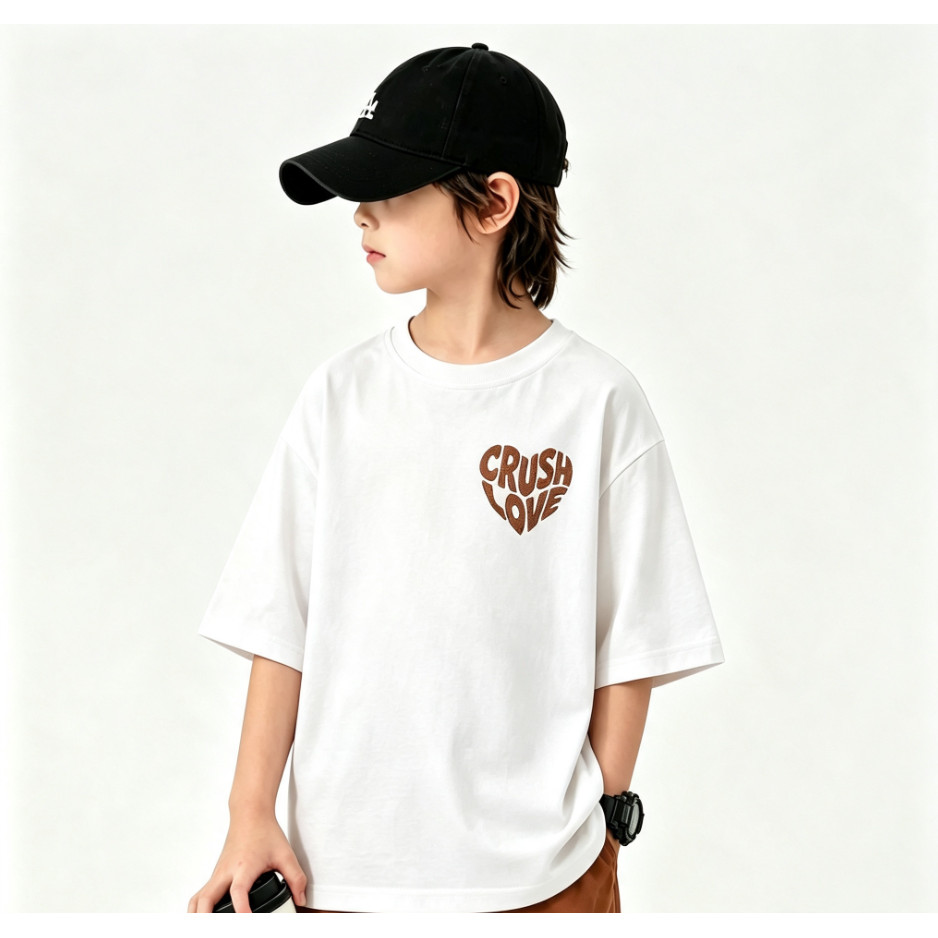 เสื้อยืดแขนสั้นเด็กลายพิมพ์หัวใจเล็ก เสื้อคอกลมแฟชั่นฮิตฤดูร้อน