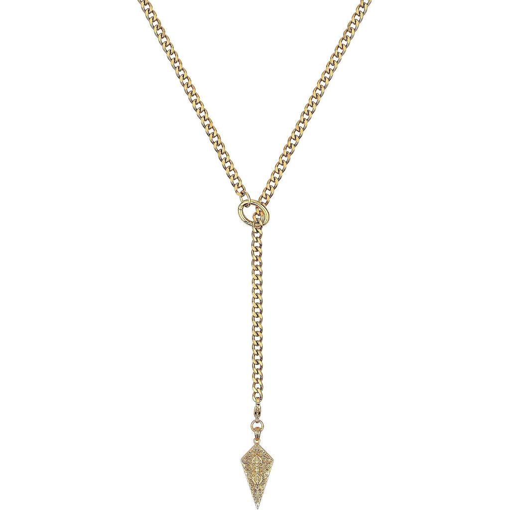 สร้อยคอจี้โล่อัศวินทอง 18K, Dainty 27 อินเทรนด์ Lariat & Y สร้อยคอโซ่สลิปเครื่องประดับของขวัญสําหรับ
