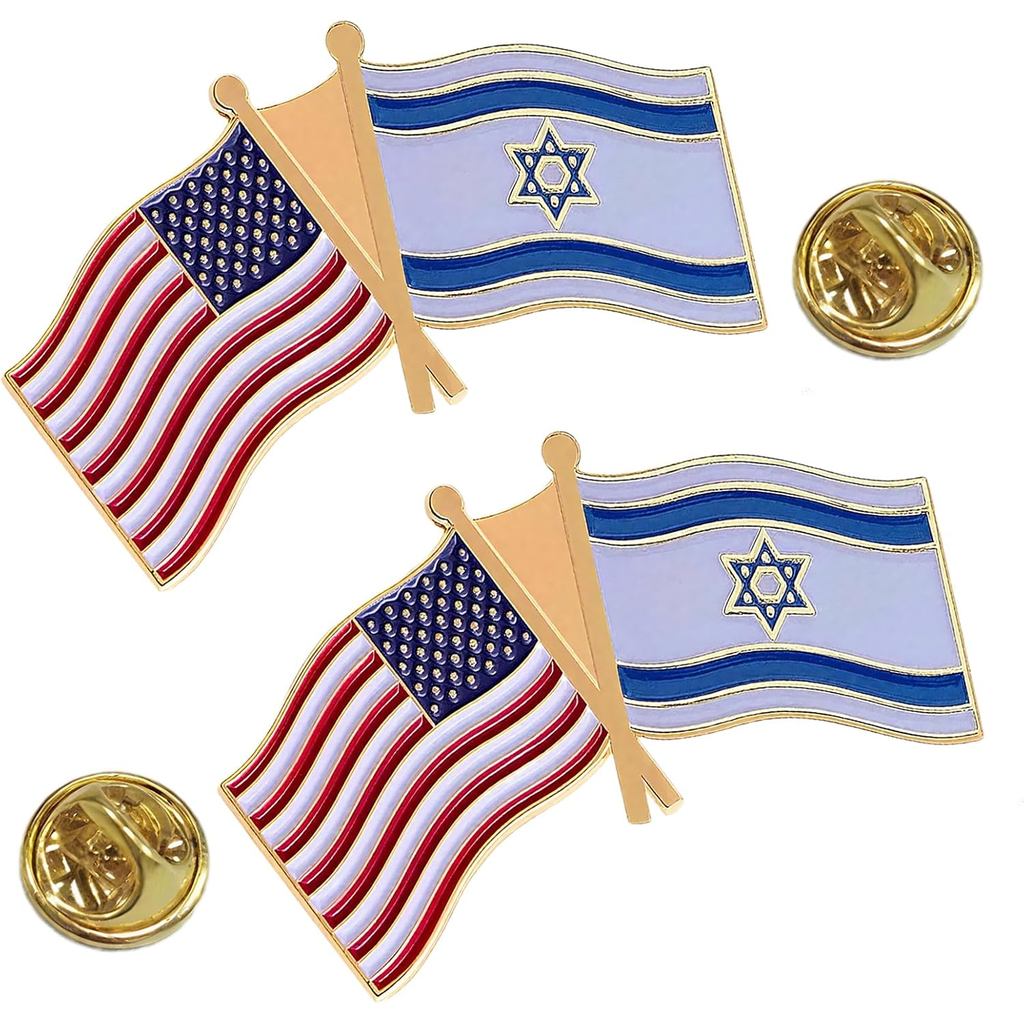 2 ชิ้น Dual Flag Pin - United States และ Israel Crossed Flags Lapel Pin