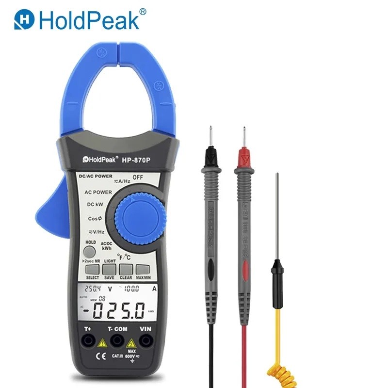 O3O9 HoldPeak HP-870P Power Clamp Meter AC/DC โวลต์มิเตอร์ 999.9A เครื่องทดสอบแอมป์มิเตอร์อิเล็กทรอน