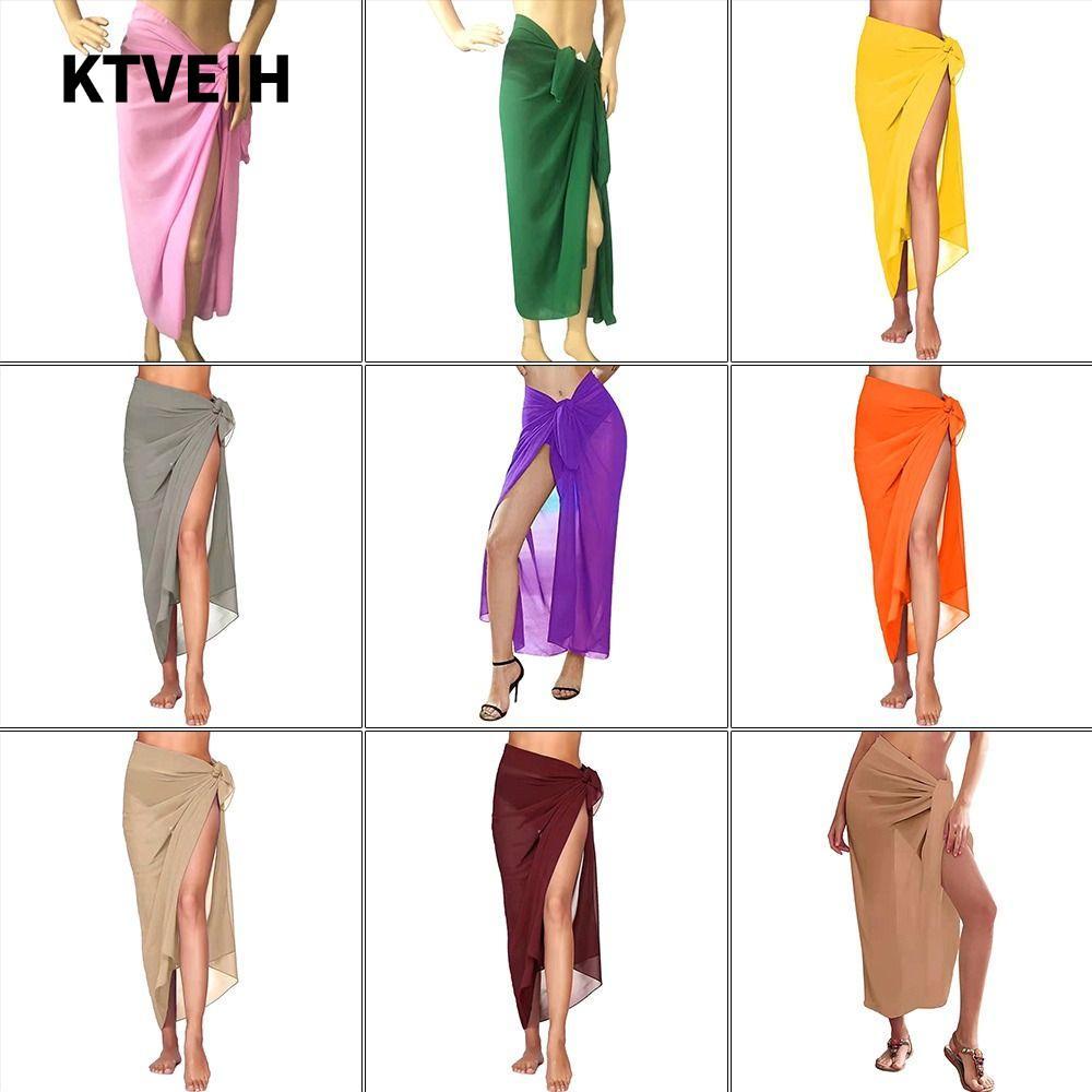 KTVEIH ชุดชายหาด, สั้นความยาว Multi-สี Sarong Beach, ยาว Sarong Knot เอว Sheer วัสดุตาข่ายชุดว่ายน้ํ