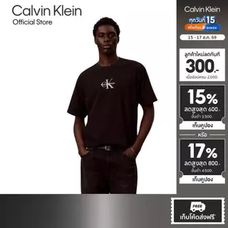 CALVIN KLEIN เสื้อยืดคอกลมแขนสั้นผู้ชาย Monogram logo ทรง Relaxed รุ่น 4RF004G UB1-สีดำ