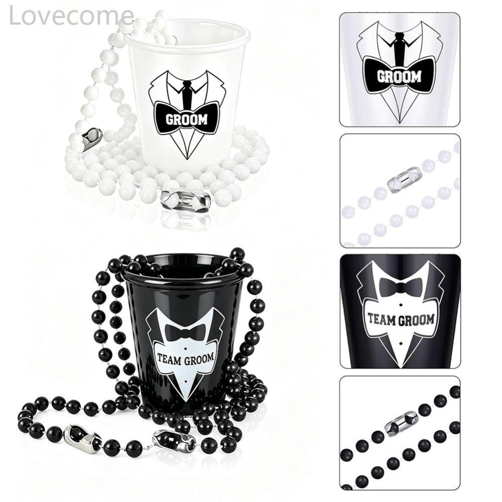 Lovecome 2oz Shot สร้อยคอแก้วลูกปัด Groomsmen Party Favors ถ้วยพลาสติกแบบใช้ซ้ําได้สําหรับ Bachelor 