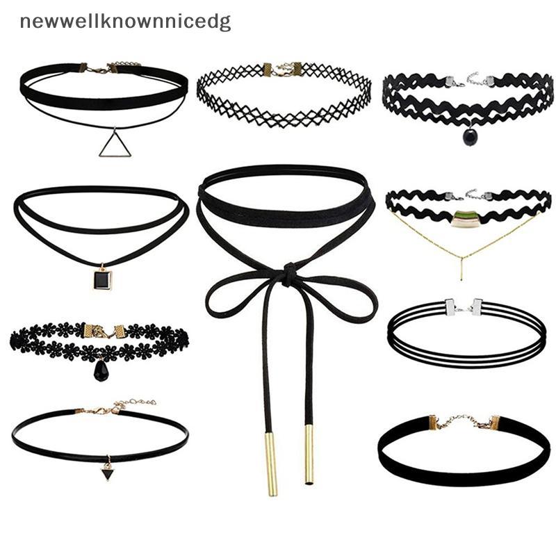 ใหม่wellknownnicedg 10 ชิ้นสร้อยคอ Choker สีดําคลาสสิกกํามะหยี่ยืด Gothic Tattoo สร้อยคอ CCD
