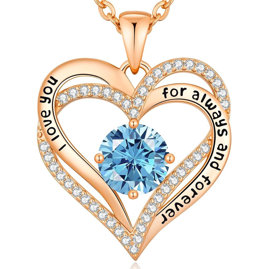 CDE แกะสลัก Forever Love Heart Birthstone สร้อยคอเครื่องประดับของขวัญสําหรับผู้หญิง | Hypoallergenic