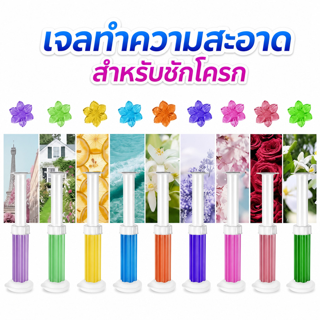 เจลดับกลิ่นชักโครก เจลหอม ดับกลิ่นห้องน้ำ เจลทำความสะอาด เจลลดคราบ ชักโครก ห้องน้ำ น้ำยาทำความสะอาด