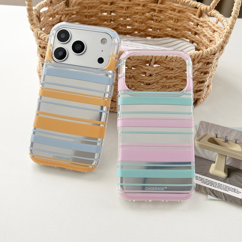 เคสโทรศัพท์ Holographic Stripe บล็อกสีน่ารักสไตล์เกาหลีกันกระแทกสําหรับ iPhone 17 Pro Max 17 Pro 16 Pro Max 16 Pro 15 Pro Max 15 Pro