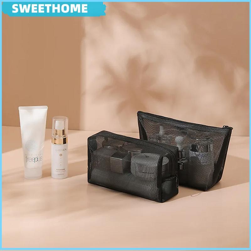 SWEETHOME ตาข่ายกระเป๋าเครื่องสําอางใสขนาดเล็กขนาดใหญ่กระเป๋าแต่งหน้าแบบพกพาเดินทางแป้ง Organizer กรณี Lipsti กระเป๋าเก็บ