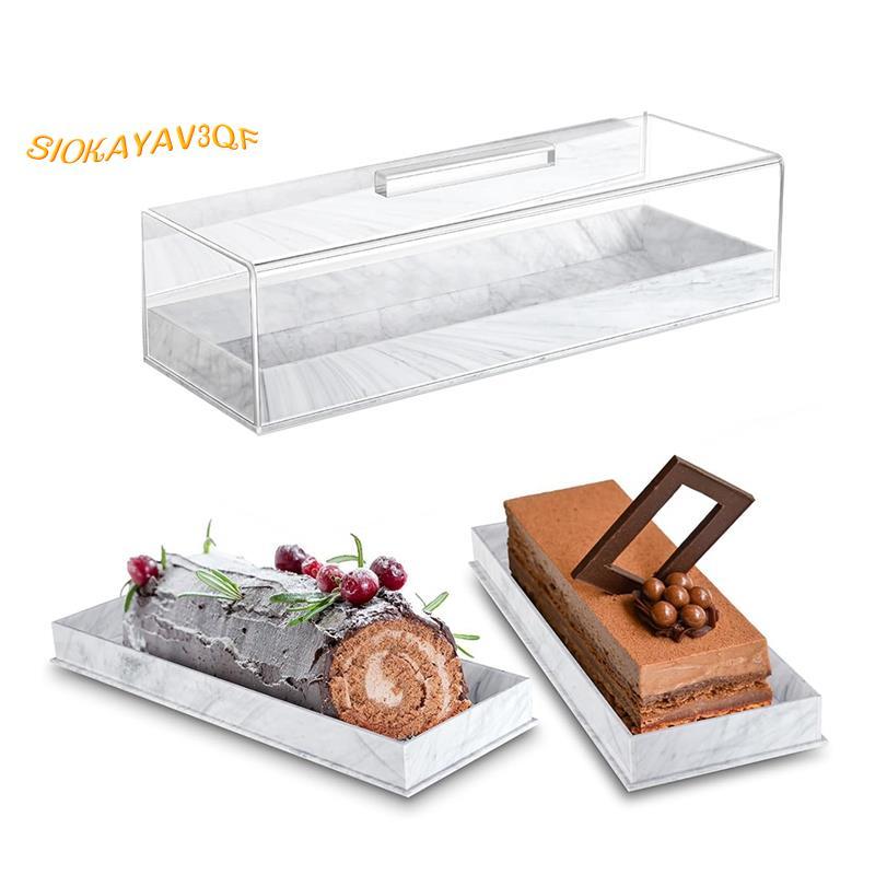 ขาตั้งเค้กรูปสี่เหลี่ยมผืนผ้าพร้อมฝาปิด Marbleized Grain อะคริลิคสําหรับถาดเสิร์ฟสี่เหลี่ยมผืนผ้า Pa