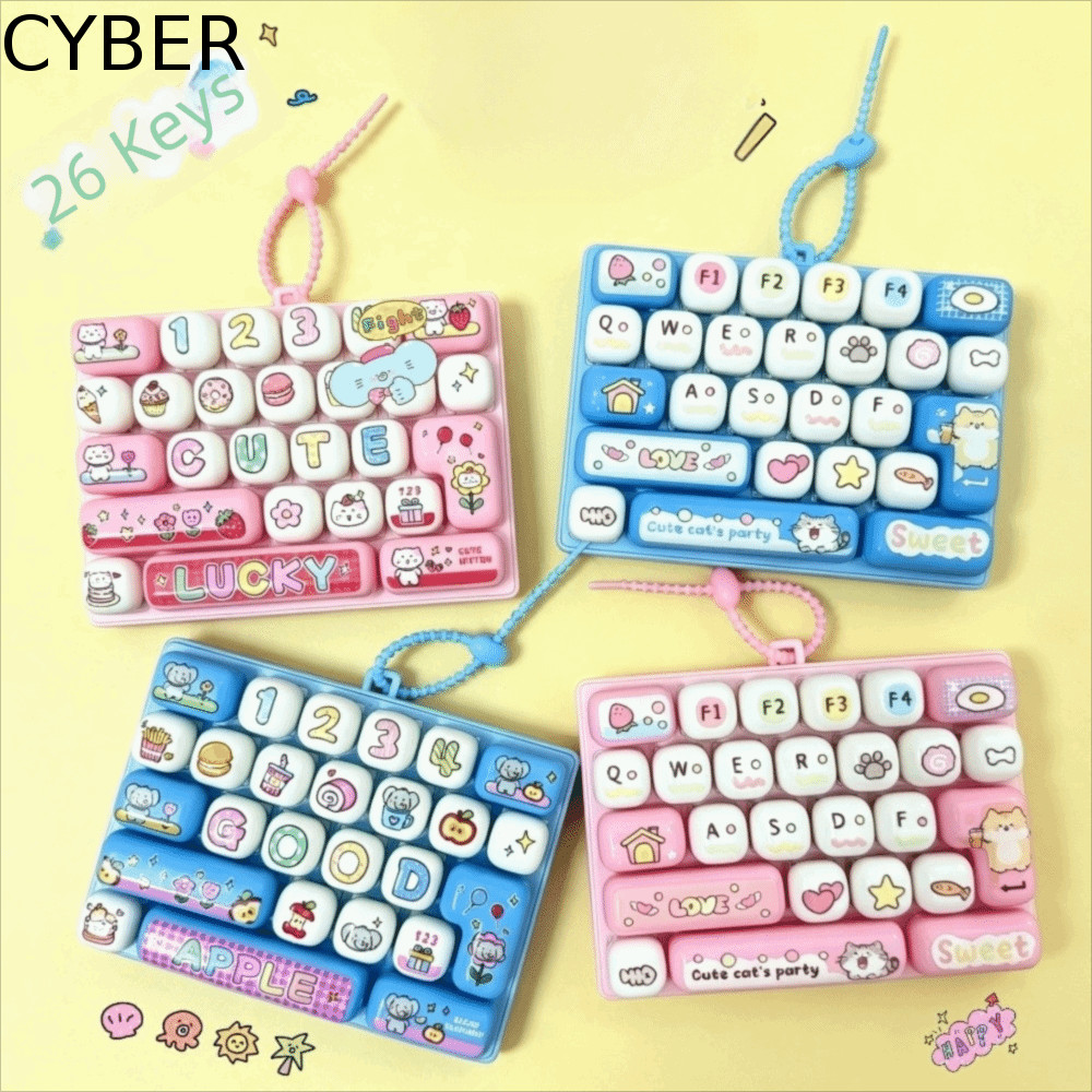 พวงกุญแจคีย์บอร์ดแบบกลไก CYBER, 26 Key Creative Design Finger Press Toy, Finger Press Toy จี้น่ารักแ
