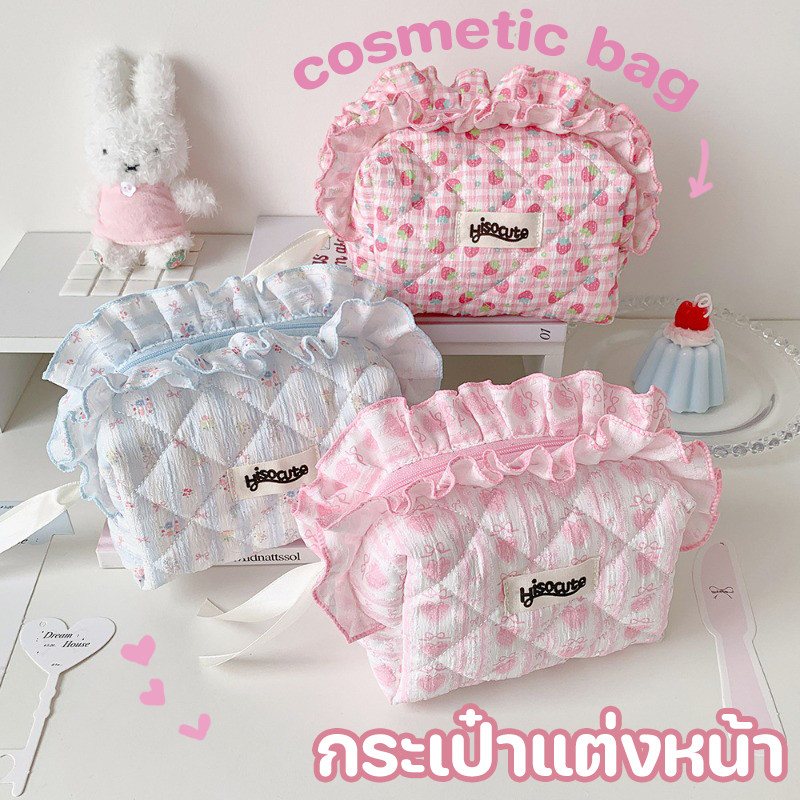 กระเป๋าแต่งหน้า กระเป๋าเครื่องสําอาง ลูกไม้ดอกไม้พิมพ์กระเป๋าเครื่องสําอาง ความจุขนาดใหญ่ กันน้ำและกันฝุ่น cosmetic bag
