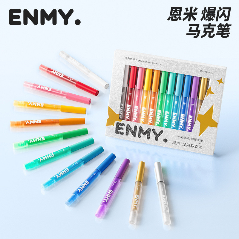 ENMY ENMY กระพริบ Marker อนุภาคขนาดใหญ่ Glitter สี Marker Shining กระพริบ Marker