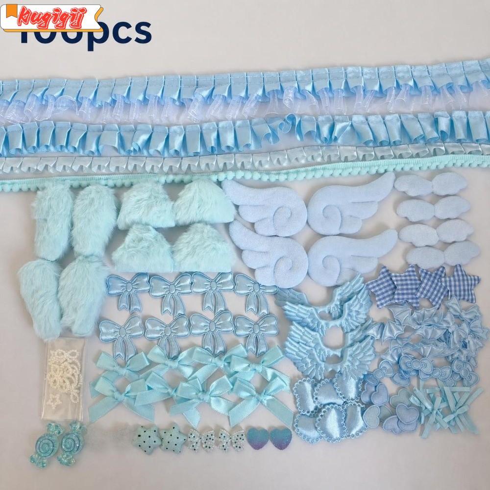 KUGIGIBH 106 ชิ้น/เซ็ต Handmade Craft ชุด, Wing Charms Bow Heart เครื่องประดับ Ita กระเป๋าตกแต่งชุด,น่ารักตุ๊กตาหูที่มีสีสันลูกไม้ริบบิ้น DIY Craft Supplies Photocard ตกแต่ง