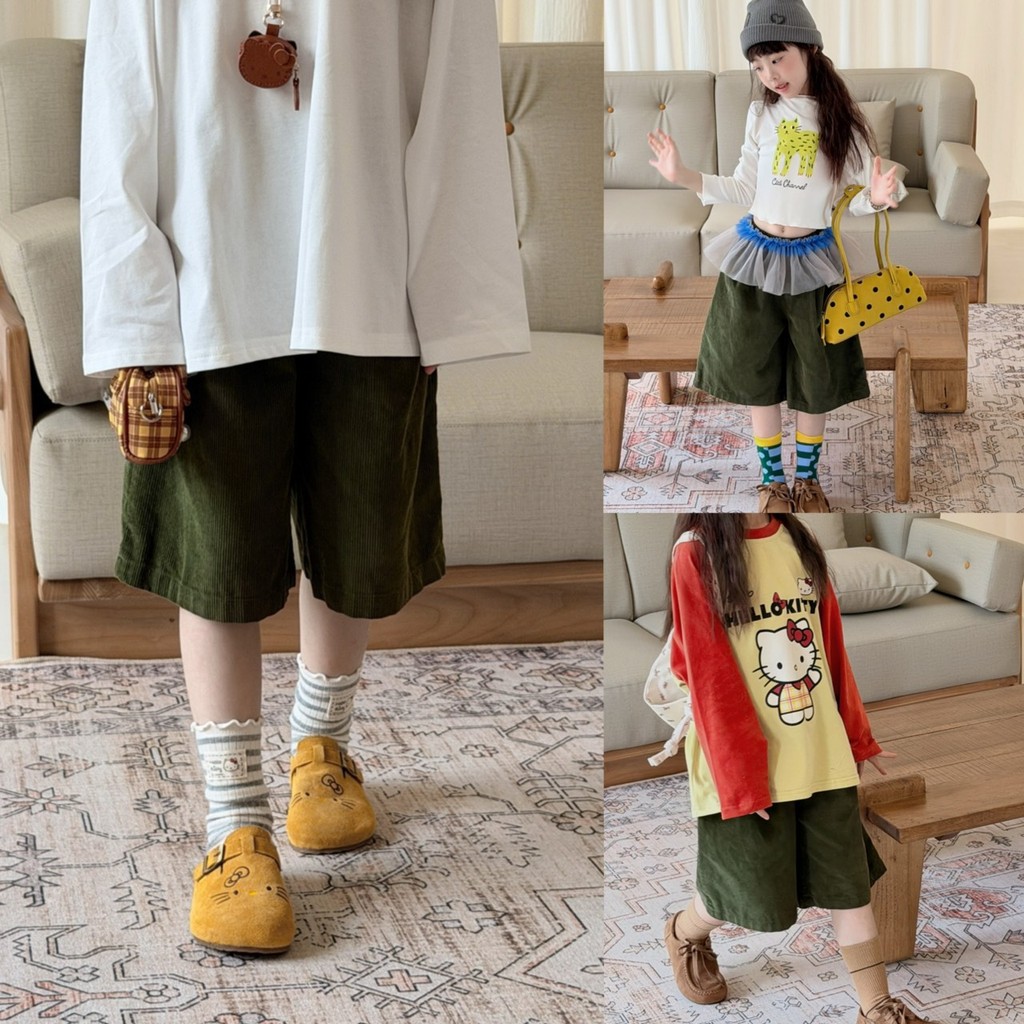 PRETTY BABY กางเกงเด็ก กางเกงขากระบอก ทรง 5 ส่วน เนื้อผ้ากำมะหยี่(2387)