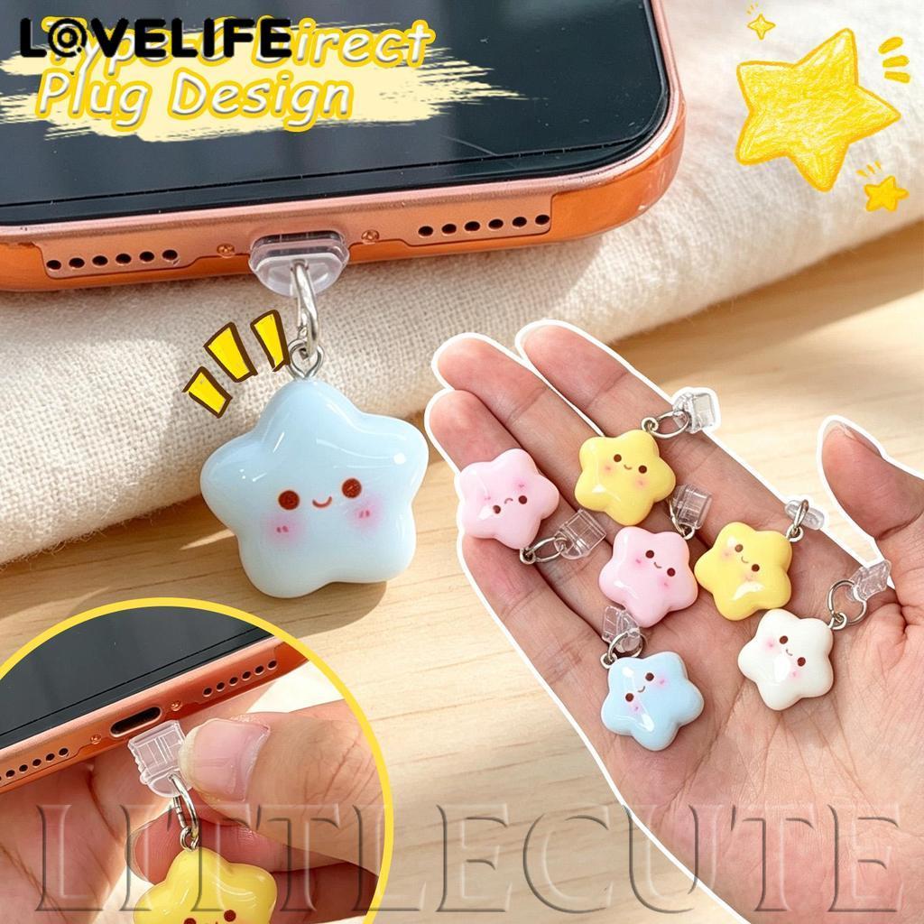 [AUTO&3C] 1/3/5PCS ปลั๊กกันฝุ่น 3D Smiley Star | อินเทอร์เฟซ Type-C | เรซิ่นเป็นมิตรกับสิ่งแวดล้อม | ขอบขัดมน | สําหรับ Phone Socket Protection & Style /Good Price