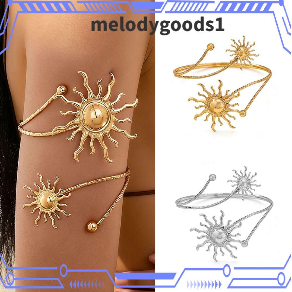 MELODYGOODS Open Cuff Armlet, Gold Color Sun Upper Arm Cuff Bracelet, Sunflower Metal Spiral Arm Bra