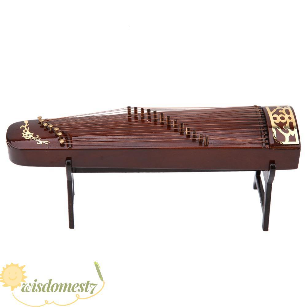 WISDOM รูปปั้นกู่เจิงจีน, แบบพกพาสีน้ําตาล Miniature Guzheng รุ่น, ไม้สมจริง Mini Guzheng Display Mu