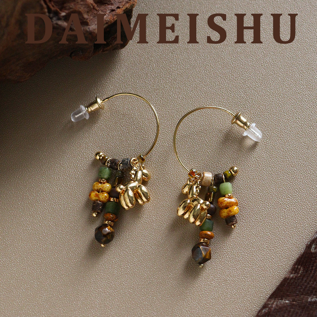 ต่างหู Vintage Tiger Eye Stone Unicorn S925 HF4X
