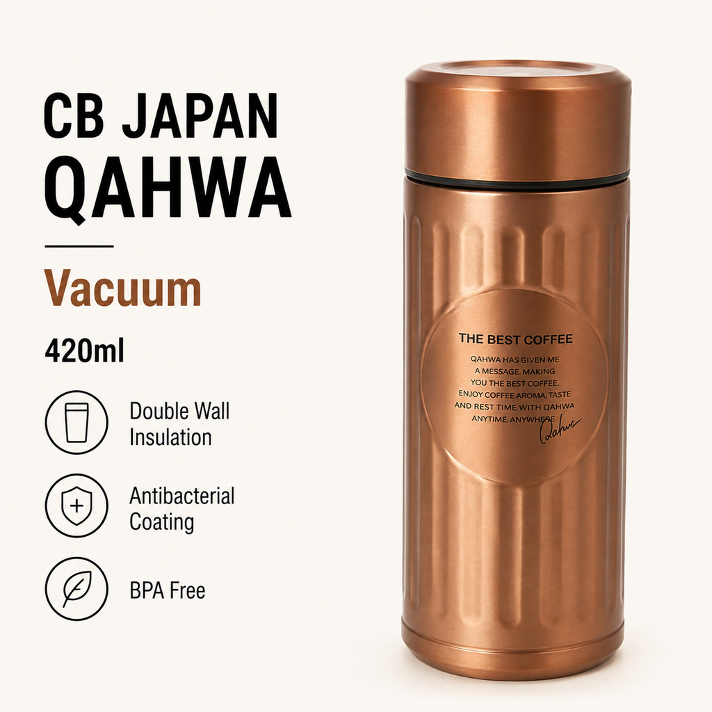 QAHWA Coffee Bottle - Vacuum Insulated, 2-Layer Structure, 410ml/420ml, Direct Drink, Teflon Coating