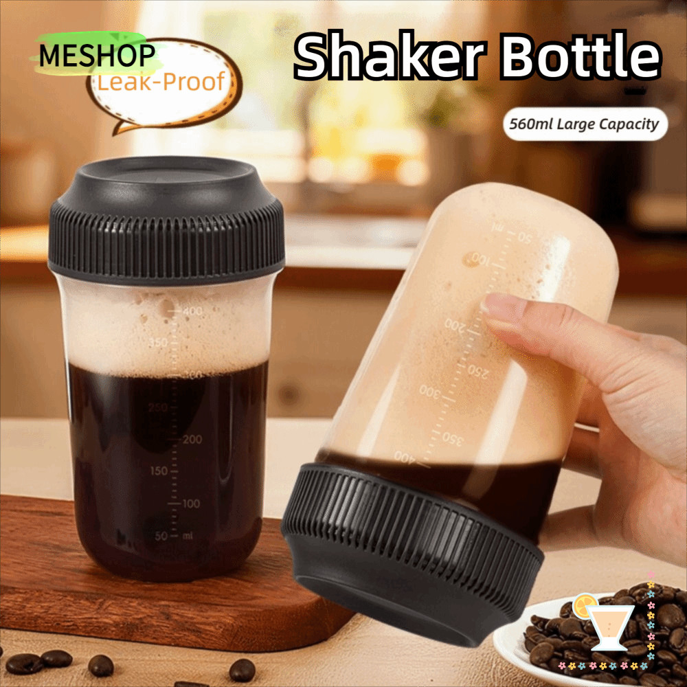 เมช็อปธ ขวดเชคเกอร์, 560มล พร้อมแก้วสเกล, ขวดผสมกาแฟพลาสติกกันรั่วอเนกประสงค์เชคโปรตีน