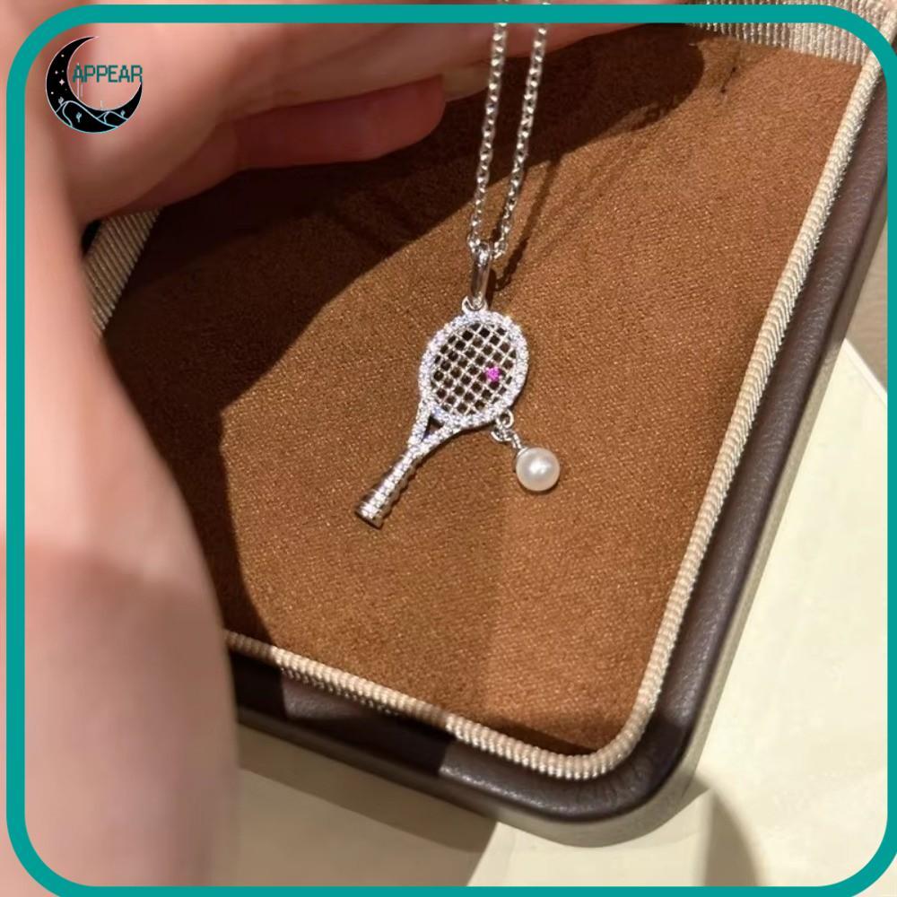 APPEAR Racquet จี้สร้อยคอ,ไข่มุกสีชมพูZircon Rhinestoneจี้สร้อยคอ, Shining Rhinestone Accentการออกแบ