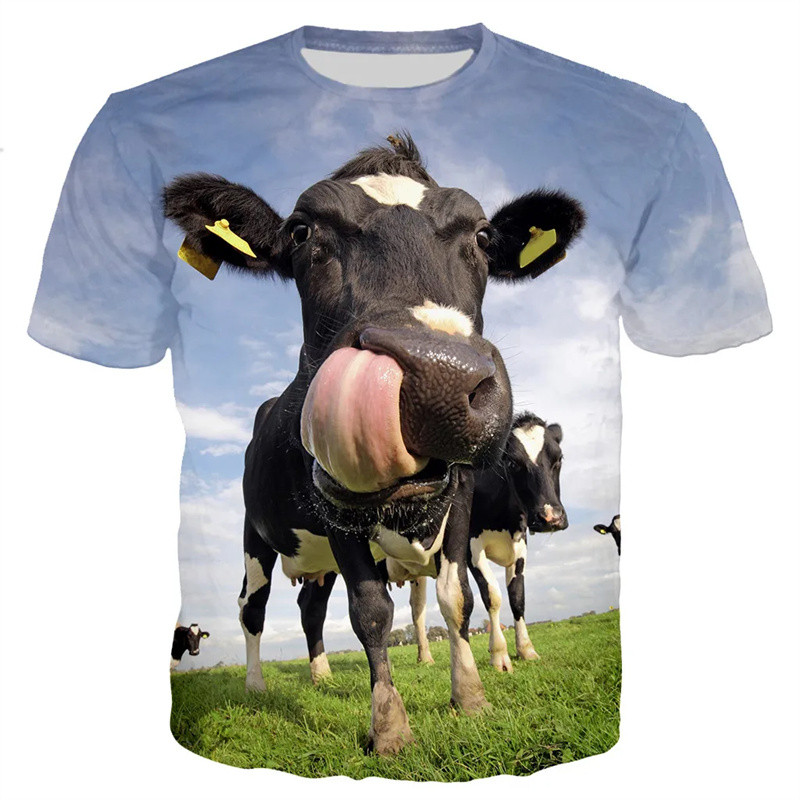 [Local Stock] VCC รูปแบบวัวตลกเสื้อยืดสําหรับชายน่ารักสัตว์  พิมพ์เสื้อ T ฤดูร้อน Breathable หลวม O-