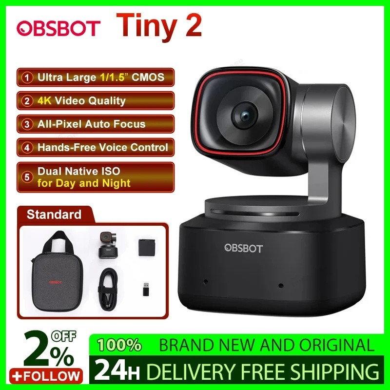 F9UT OBSBOT Tiny 2 4K AI ติดตามอัตโนมัติซูมควบคุมเสียง AI-Powered Ultra ขนาดใหญ่ 1/1.5 CMOS HD เว็บแ