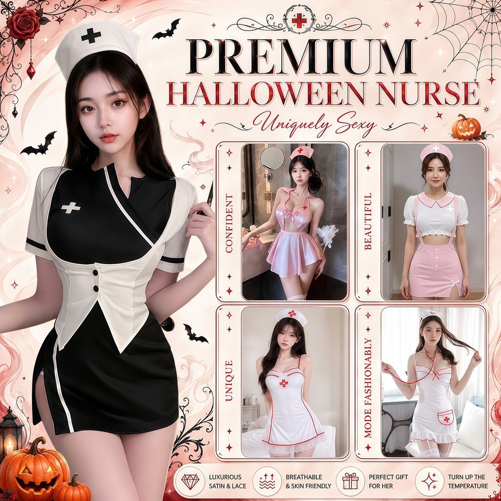 ONLY YOU ชุดคุณพยาบาลคอสเพลย์ Halloween Party ชุดเดรสแฟนซีผู้หญิงดีไซน์โดดเด่น พร้อมส่ง M-5XL | 40-100กก. SET-1416