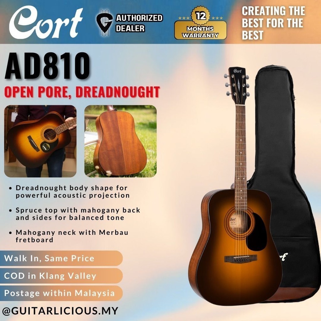 CORT AD810 กีต้าร์โปร่ง 41 นิ้ว พร้อมกระเป๋า - Sunburst ( AD-810 / AD 810 )