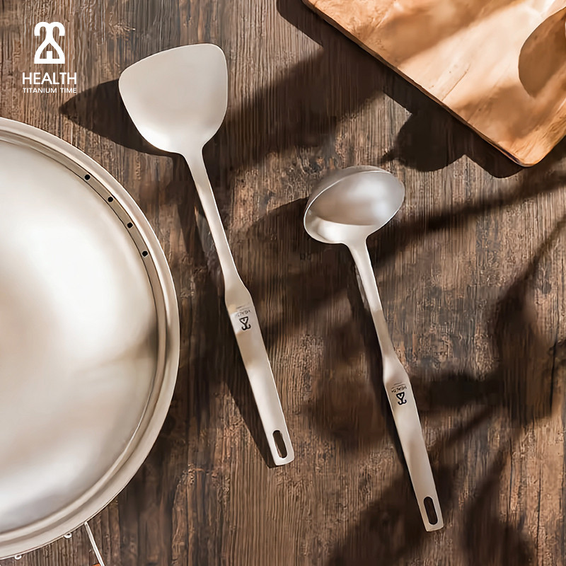 Keith Titanium Age Pure Titanium Spatula ไม้พายทําอาหารด้ามยาวชิ้นเดียวอุปกรณ์ทําอาหารกลางแจ้งในครัว