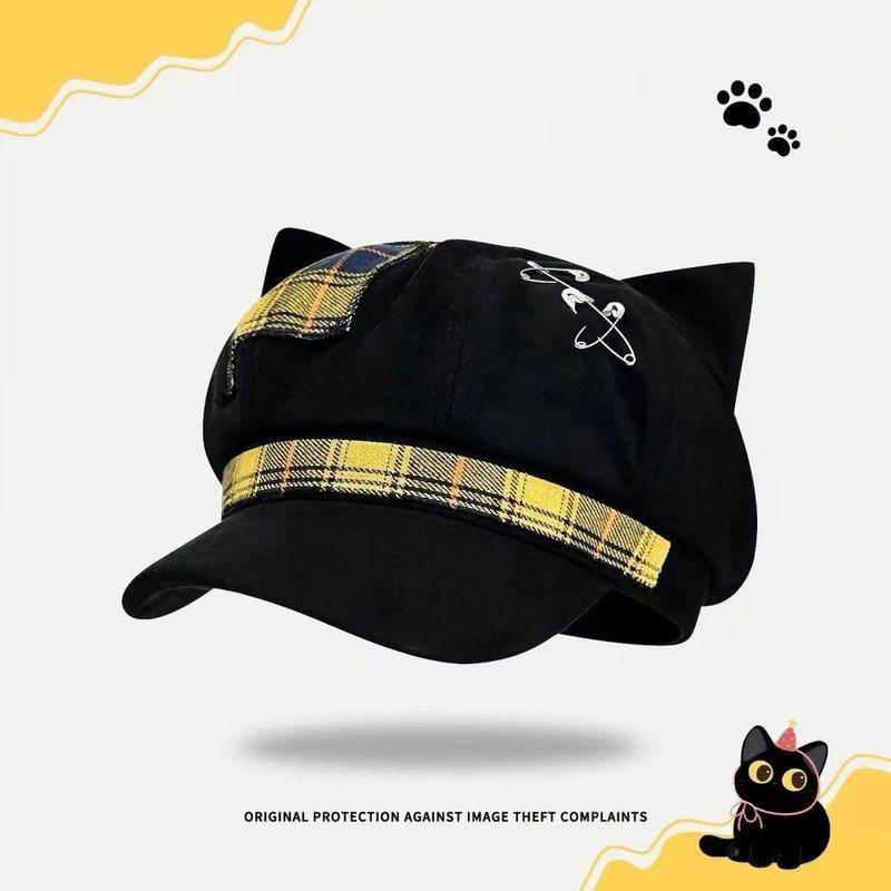 猫耳贝雷帽复古格纹设计8/27 Cat Ear Beret with Vintage Plaid Design 8/27
