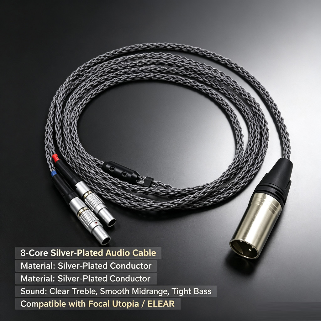 HIFI 8 Cores 7N OCC Silver Plated หูฟังสายอัพเกรดสําหรับ Focal Utopia ELEAR หูฟัง