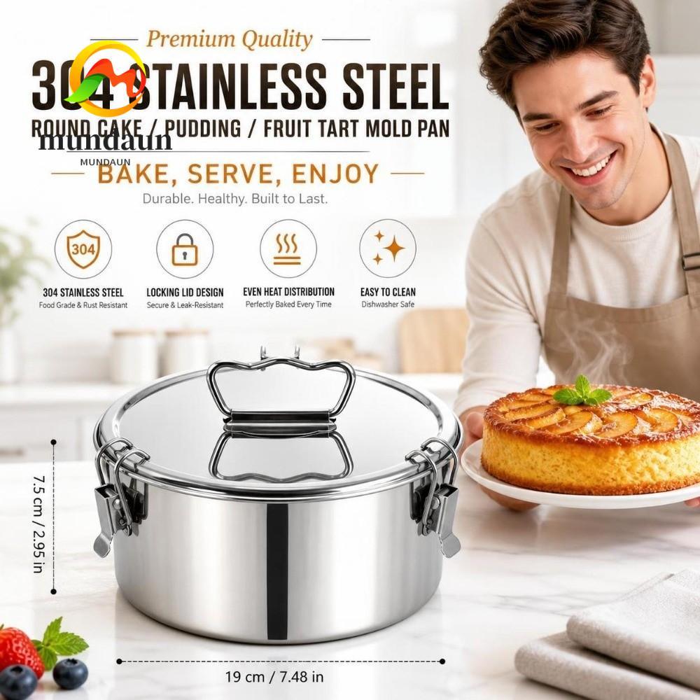 MUNDAUN Flan Pan Mold, พร้อมฝาปิด Non Stick Cake Baking Flan Mold Pot, ทนทาน BPA ฟรีเครื่องมืออบ 1.5