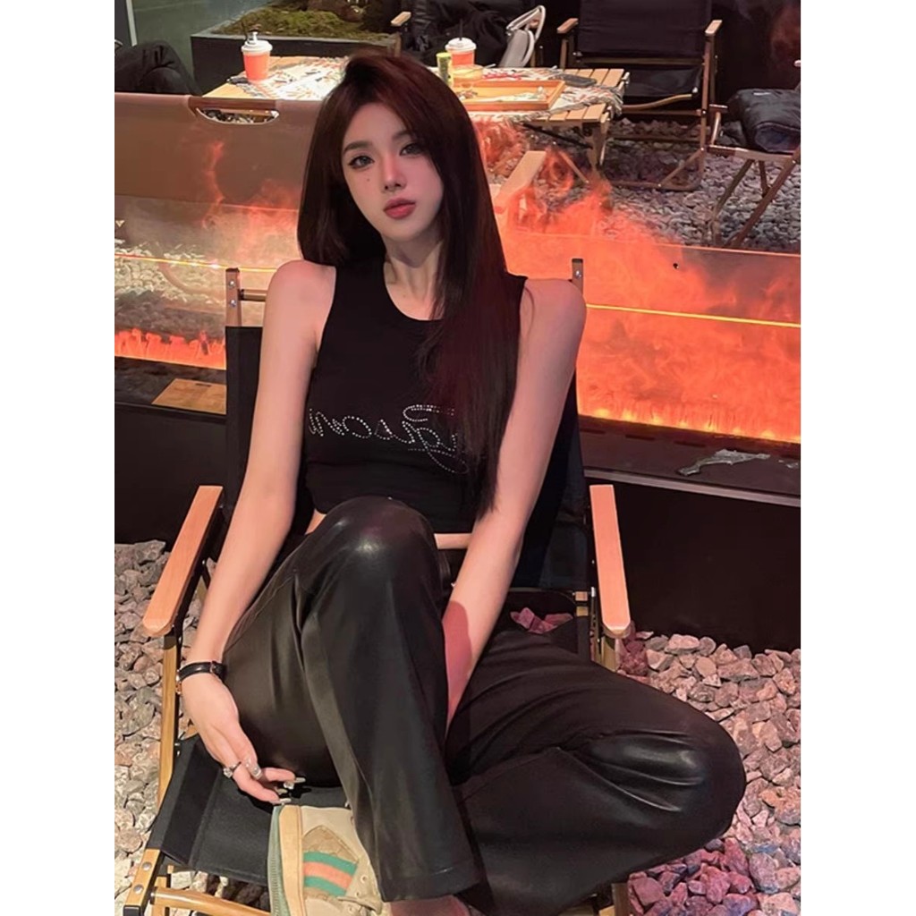 Heavy Industry Letter Hot Diamond กีฬา I-Shaped Camisole หญิงฤดูร้อนสาวร้อนสไตล์เซ็กซี่ Ambilical Sl