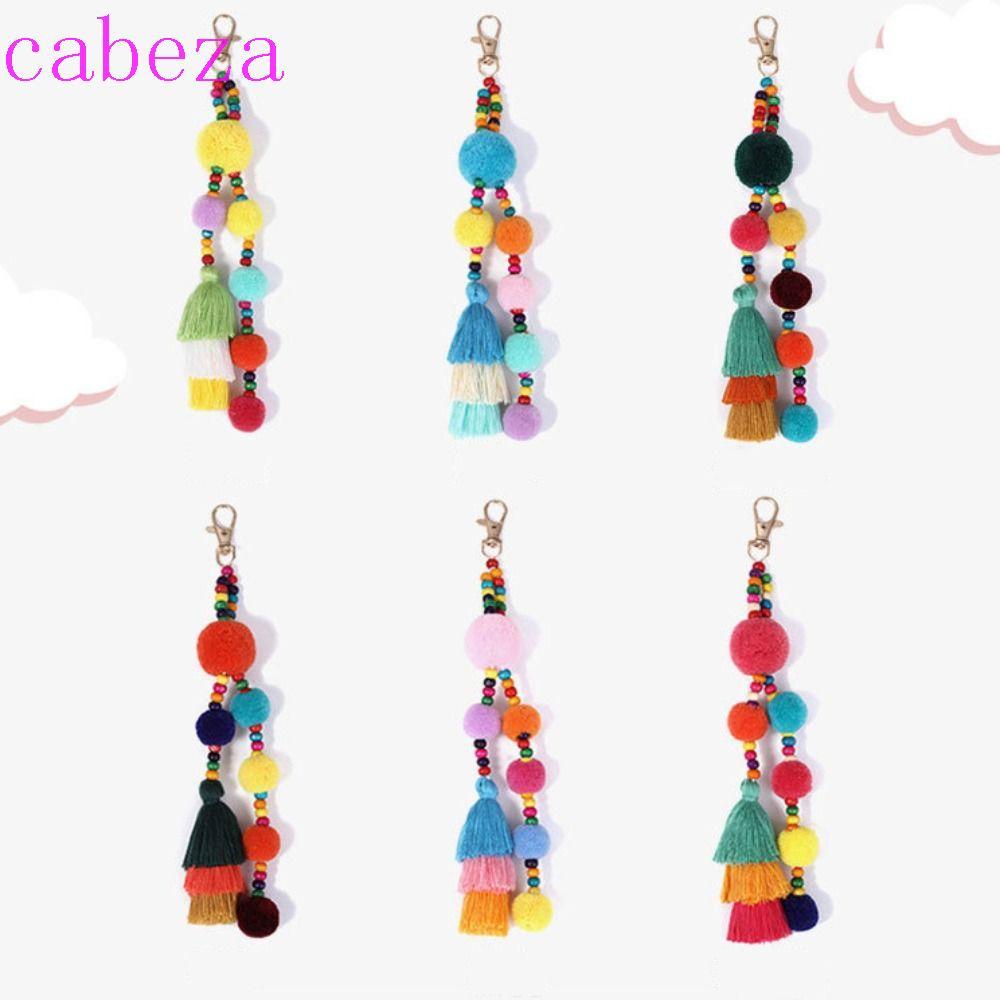 CABEZA Bohoสไตล์ผมBallพู่พวงกุญแจ,ที่มีสีสันพู่Bohoสไตล์พวงกุญแจ,Bohoเครื่องประดับPom Pom Handmade B