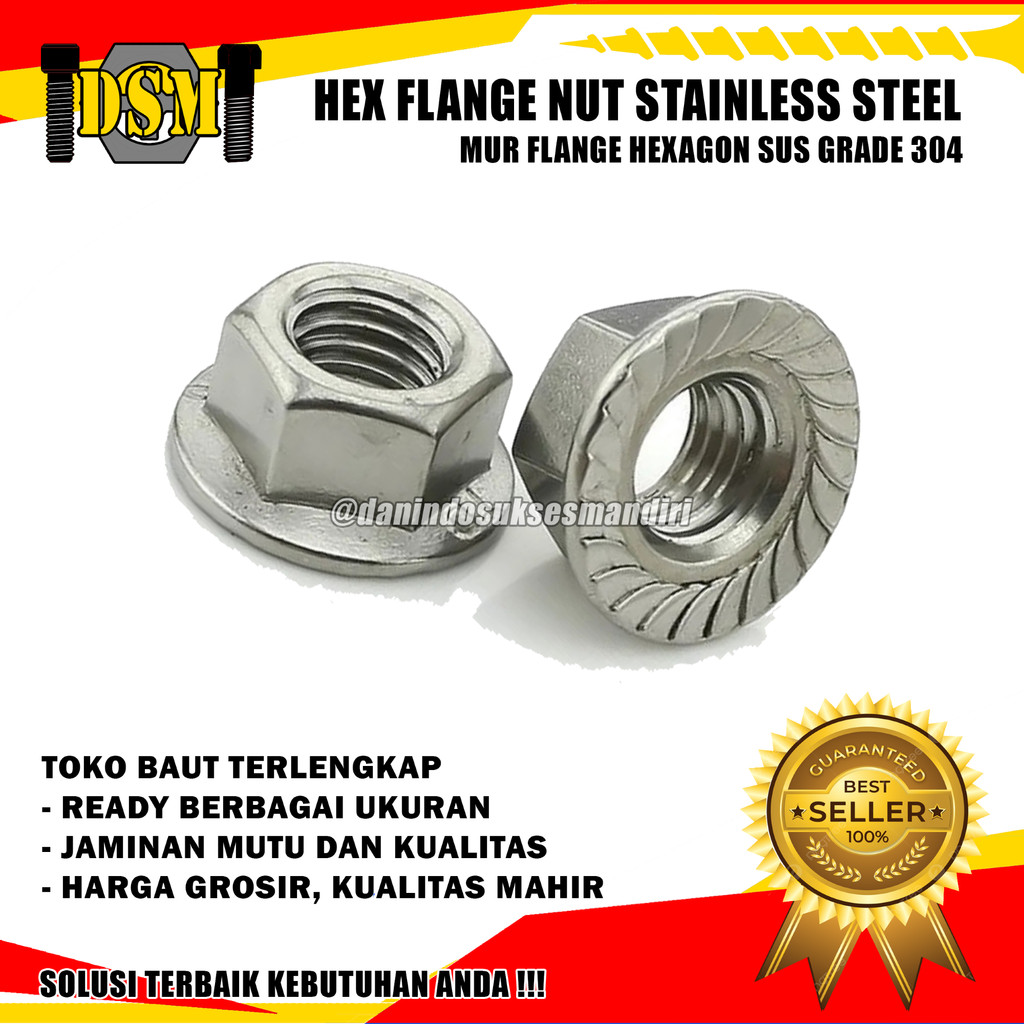 SS 304 / Hex FLANGE NUT M12 / ฝาสแตนเลส NUT 12 MM Pitch 1.75