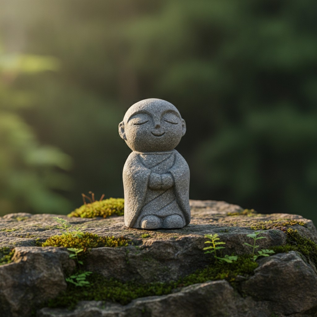 Jizo Monk Figurine เรซิ่นขนาดกะทัดรัด Jizo รูปปั้น Stone-Look Monk Figurine ญี่ปุ่น-Inspired ประติมา