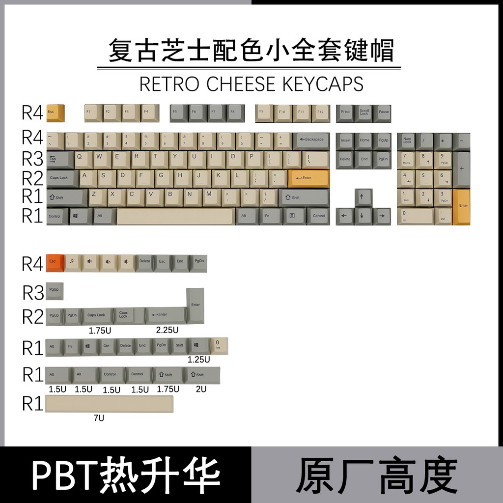 Retro ชีส PBT ระเหิดโรงงานเดิมความสูงขนาดเล็กชุด Keycap เหมาะสําหรับ 980/84/100 คอลัมน์การกําหนดค่าค