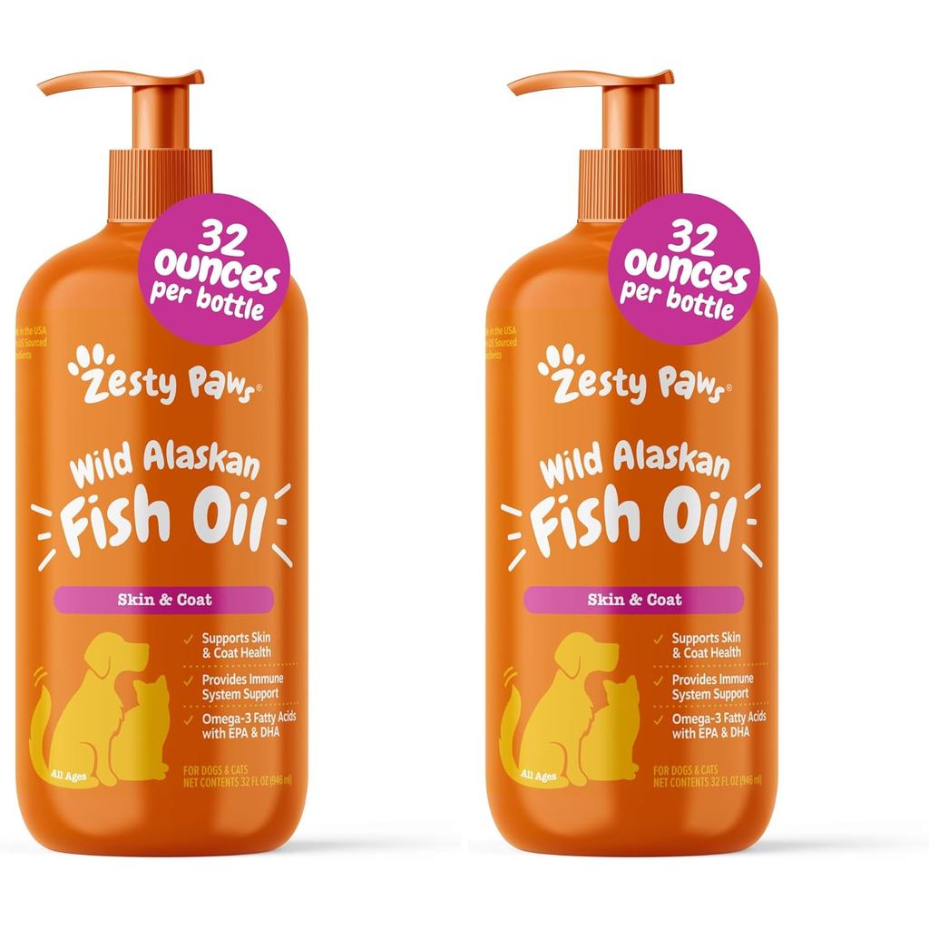 Zesty Paws สุนัขและแมว Wild Alas Fish Oil-Pollok & Salmon Oil Mix-Omega 3 กรดไขมัน EPA และ DHA สัตว์