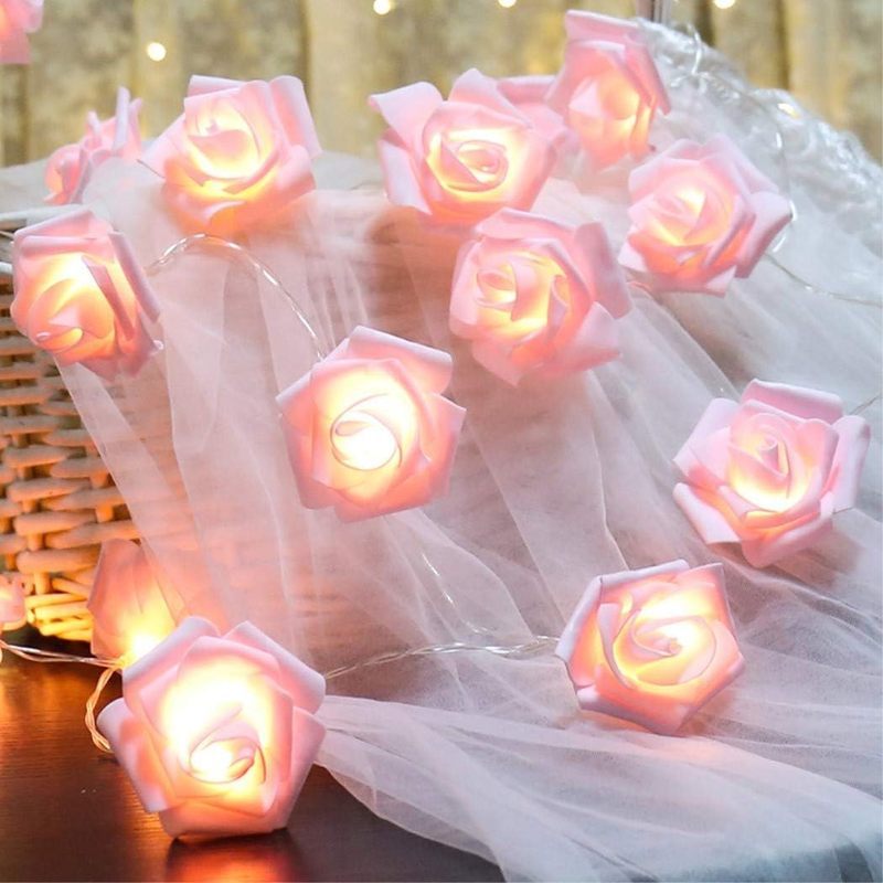 Fantasee LED สีชมพู Rose ดอกไม้ String ไฟแบตเตอรี่ดําเนินการสําหรับงานแต่งงานหน้าแรกวันเกิดเทศกาลตกแ