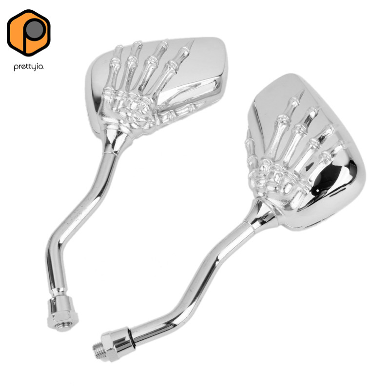 Prettyia รถจักรยานยนต์จักรยานสกู๊ตเตอร์ Silver Skull Hand ด้านหลังกระจกมองข้าง 8 มม. 10 มม. — صورة 6