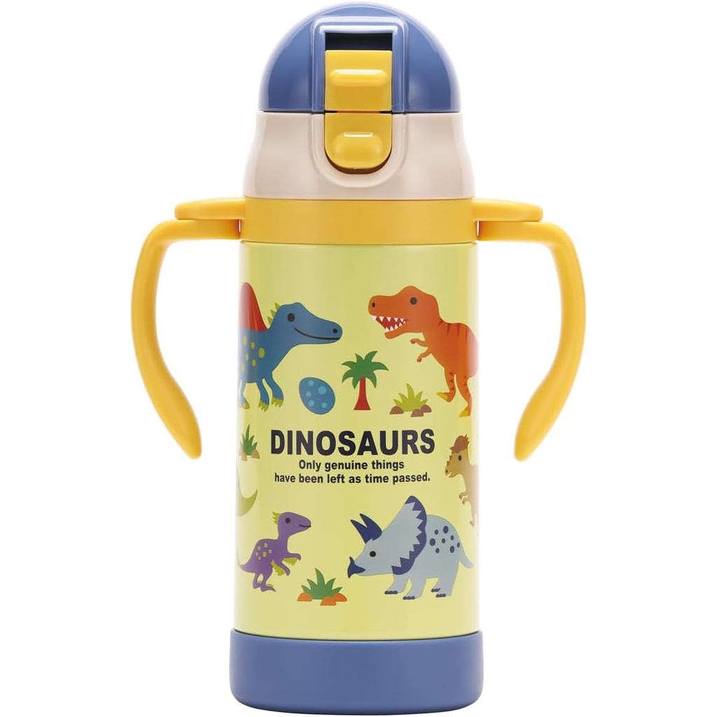 Skater Stainless Steel Water Bottle with Straw, Baby Mug, Dinosaur Picture Book Design, 350ml, STWM3