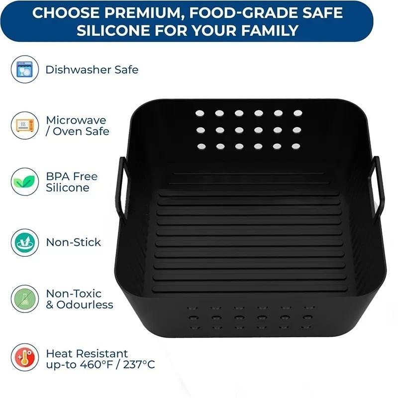 Reusable 7.87inch Square Air Fryer Silicone Liners for Ninja AF180 AF140 Air Fryer for Philips HD927