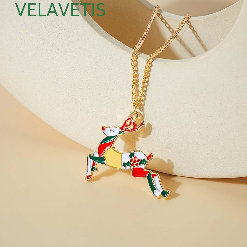 VELAVETIS สร้อยคอคริสต์มาส Snowman Santa Claus Elk Merry Christmas Clavicle สร้อยคอ