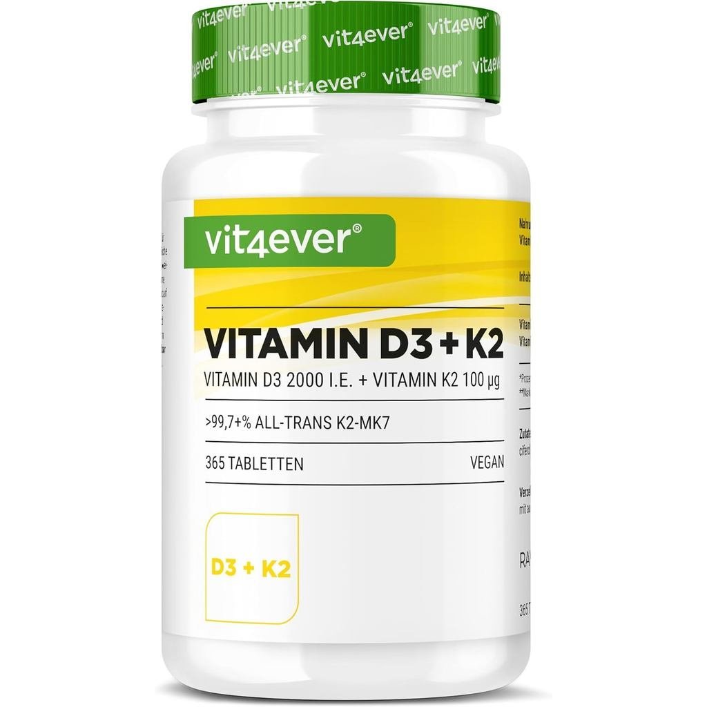 Vit4ever วิตามิน D3 + K2 - 365 เม็ด - 2000 IU & 99.7% All-Trans MK-7 DKSH