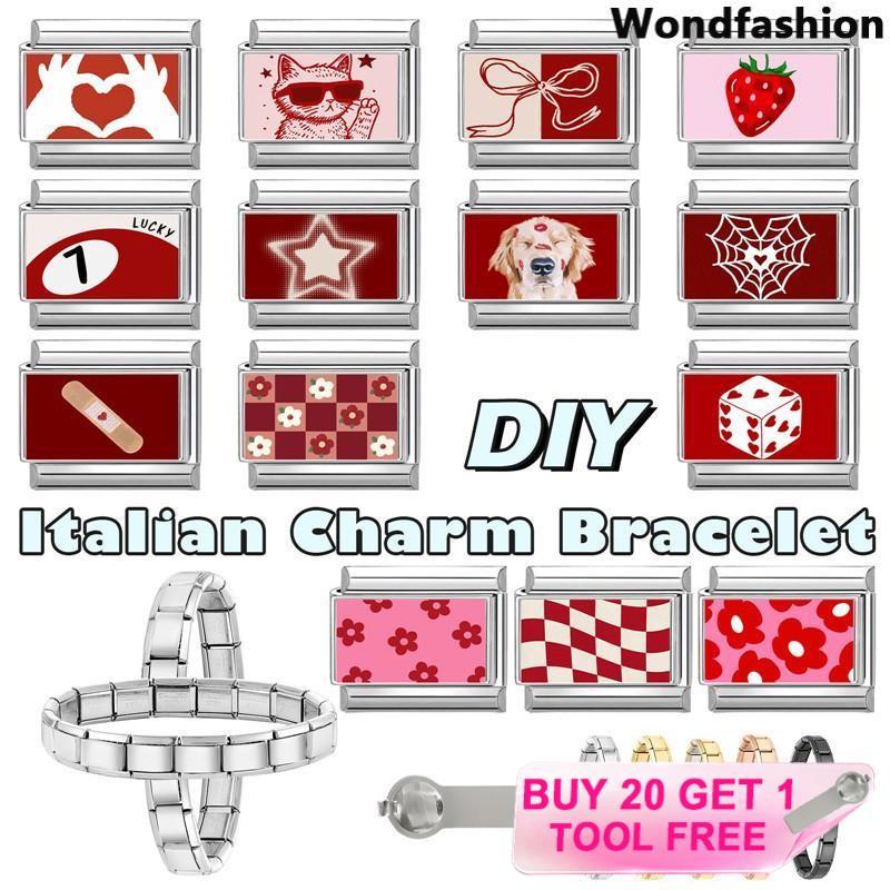 สร้อยข้อมือสแตนเลส DIY สไตล์อิตาเลียน ฐานสีแดง charm สำหรับแมวและสุนัข เพิ่มความเก๋ไก๋ให้คุณและเพื่อนรักของคุณ